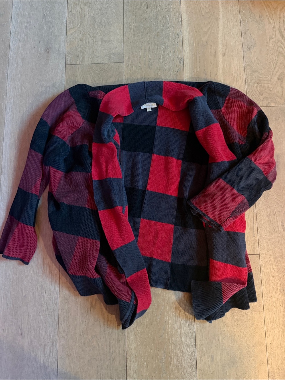 ModCloth Plaid Open-Front Women's Sweater Cardigan - Red & Black